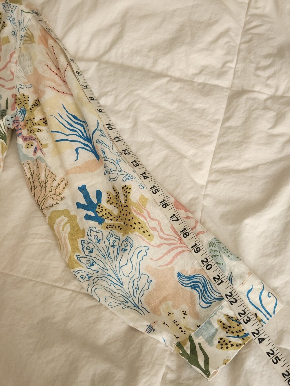 Spartina 449 Callie Linen Shirt Mermaid Coral Beach Seahorse Ocean Print Size L - Picture 9 of 10